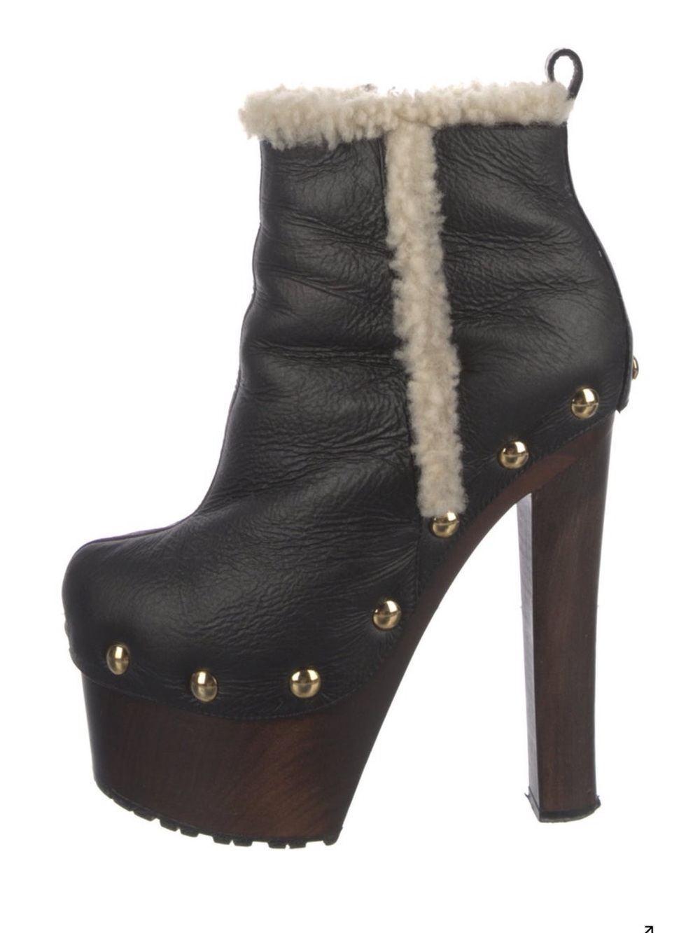 Giuseppe Zanotti Studded Shearling Platform Boots Black Leather IT 38